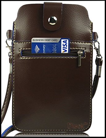 iPhone Case, Dteck(TM) Universal Multifunctional PU Leather Mini Phone Bag Pouch/Purse with Shoulder Strap & Metal Button for iPhone Samsung Galaxy HTC and Other Phone Types Under 5.5 inches (1 Brown)