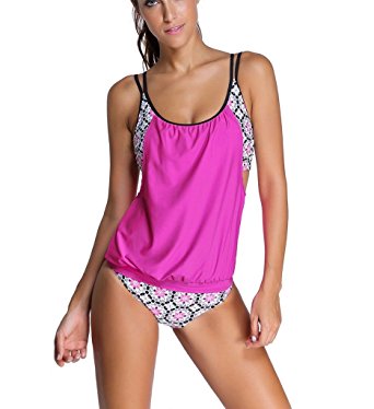 Eternatastic Women's Stripes Lined Up Double Up Tankini Swimwear Swimsuit