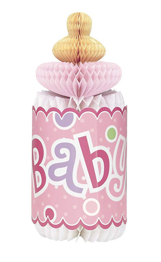 12" Bottle-Shaped Pink Polka Dot Girl Baby Shower Centerpiece Decoration