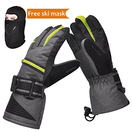 Solaris Ski Gloves, Winter Warm 3M Insulation Waterproof Snow Gloves with Free Breathable Face Mask for Skiing, Snowboarding, Motorcycling,Cycling, Outdoor Sports, Gifts for Men