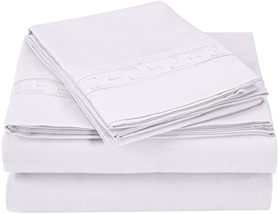 Super Soft Light Weight, 100% Brushed Microfiber, King, Wrinkle Resistant, 4-Piece Sheet Set, White with Regal Embroidery in Gift Box