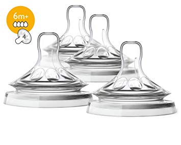 Philips Avent Natural Baby Bottle Nipple, Fast Flow Nipple 6M , 4pk, SCF654/43