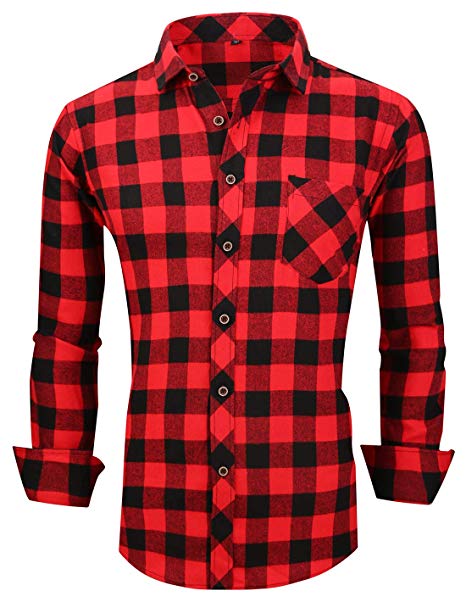 XTAPAN Men's Plaid Casual Shirts-Regular Fit Long Sleeve Checked Button Down Dress Shirts