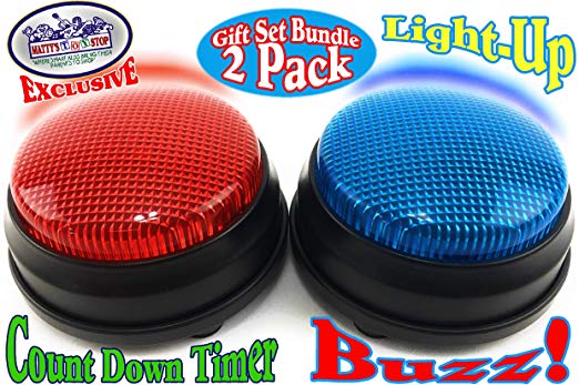 Matty's Toy Stop Lights & Sounds Electronic 3 Mode Red & Blue Game Answer Buzzer and Count Down Timer Gift Set Bundle (Perfect for Games, Classrooms, etc.) - 2 Pack