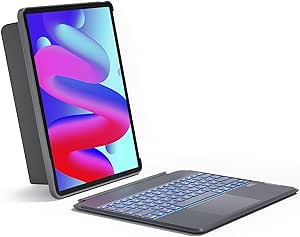 Inateck Tastatur Hülle Kompatibel mit iPad Air 13 Zoll (2024),ipad Pro 12.9 Zoll 6/5/4/3 Gen, Hoch-/Querformat Ständer, Abnehmbare Touchpad mit 7-Farbiger Hintergrundbeleuchtung,QWERTZ-Layout,KB04118