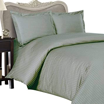 1200 Thread Count Egyptian Cotton King Size, SAGE Green Stripe, Duvet Cover Set Set Includes 1 Duvet Cover and 2 Pillow Shams/Pillow Cases