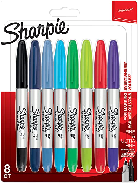 Sharpie Twin Tip Permanent Markers | Fine & Ultra-Fine Points | Assorted Colours | 8 Count