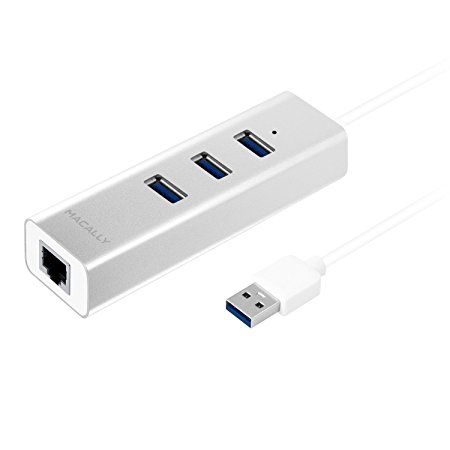 Macally Aluminum 3-Port USB 3.0 Hub and Lan Gigabit Ethernet Network Adapter for Apple Macbook Pro / Air, Mac OS X, Microsoft Surface, ChromeBook, and Windows PC (U3HUBGBA)