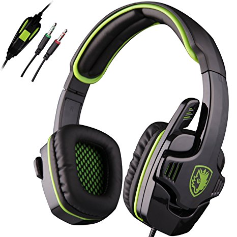 SADES SA708 3.5mm Stereo Computer Gaming Headset Over ear Gaming Headphone with Microphone and Volume Control for PC(Green)