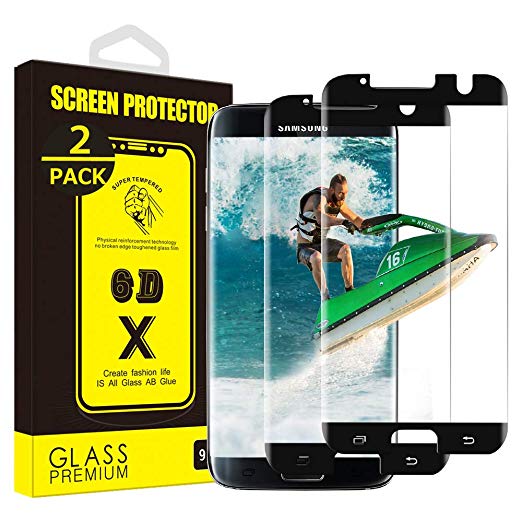 [2 Pack] Yoyamo G912 Screen Protector for Samsung Galaxy S7 Edge - Case Friendly- Anti-Bubble, Black