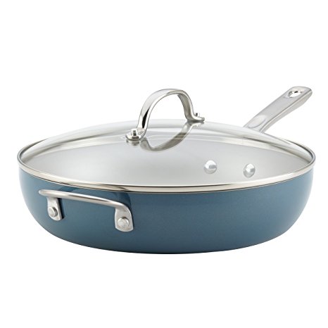 Ayesha Curry Home Collection Porcelain Enamel Nonstick Covered Deep Skillet With Helper Handle, 12-Inch, Twilight Teal