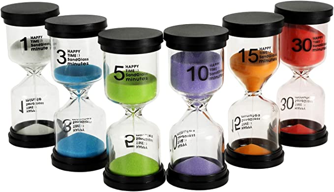 Bekith 6 Pack Sand Timer, Colorful Hourglass Timer 1 min/3 mins/5 mins/10 mins/15 mins/30 mins Sandglass Timer for Kids Games Classroom Kitchen Home