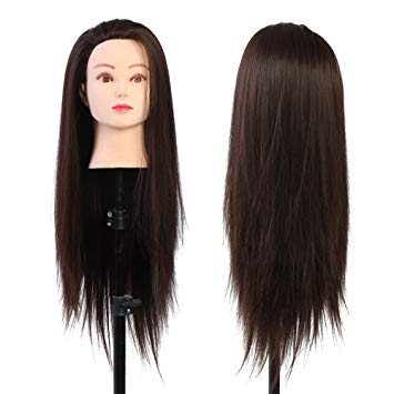 Training Head, Mannequins Makeup Head of Hairdresser with Black Brown Blond 60 cm Fiber Doll and Resistant to High Temperatures of Cosmetology Practice