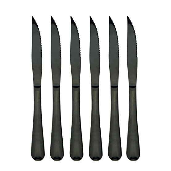 18/0 Flatware Black Titanium Coated Stainless Steel Steak Knife Dinner Knife Set Of 6 Pieces Cutlery Set Dinnerware