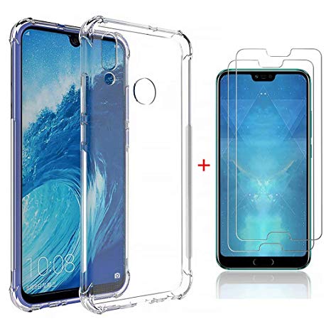 HUOCAI Case for Huawei P Smart 2019/Honor 10 Lite Crystal Clear Transparent Gel Case Clear Anti-Scratch Shock Absorption TPU Silicone Gel Shell Cover [2*Free Tempered Glass Screen Protector]