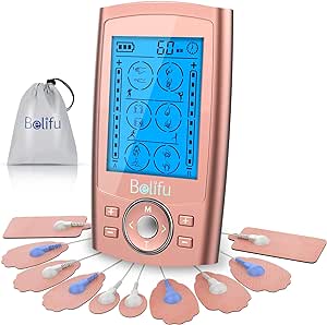 Belifu Dual Channel TENS EMS Unit 24 Modes Muscle Stimulator for Pain Relief Therapy, Electronic Pulse Massager Muscle Massager with 10 Pads, Dust-Proof Drawstring Storage Bag