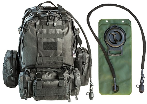 Tactical Military MOLLE Backpack Bundle with 2.5L Hydration Water Bladder & 3 Molle Bags By MonkeyPaks