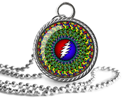 Grateful Dead Necklace, Mandala, Music, Song, Band, Bears Image Pendant Key Chain Handmade