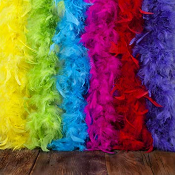 Feather Boa Set of Vibrant Colors – Fits Any Occasion – Mardi Gras Decorations - Party Supplies – Costume Boas – 6.6ft, Long Feather Boas – Fluffy – Eco-Friendly (Rainbow (6pcs), 40g)