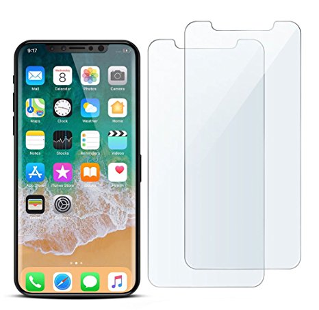 iPhone X Screen Protector Glass, Singularity Products [3D Touch] [Anti-Scratch] [Anti- Fingerprint] iPhone X Tempered Glass Screen Protector for iPhoneX /10 (2017) - Clear - 2 Pack