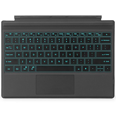 1byone Microsoft Surface Pro 4 / Pro 3 Type Cover, Ultra-Slim Wireless Bluetooth Keyboard with Touchpad, 7-Color LED Backlit and Built-in Lithium Battery, Gray