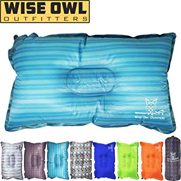 Wise Owl Outfitters Camping Pillow Lightweight & Self Inflating – Inflatable Foam & Air Compact Camp Pillow Best for Lumbar Support Travel Airplane Camping Beach Hammock Backpacking Hiking Sleeping