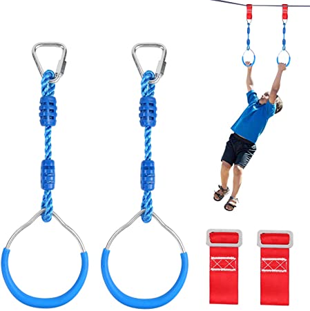 Odoland Ninja Rings Adjustable and Durable Backyard Outdoor Gymnastic Rings, Monkey Ring, Swing Bar Rings, Climbing Ring and Obstacle Course Rings for Swing Set Accessories