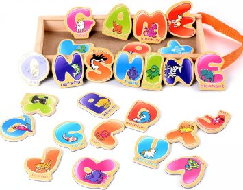 Onshine Fridge Magnets Alphabet Magnetic Wooden puzzle Educational Toy 26 Pieces Set in a Box (alphabet)