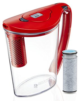 Brita 10 Cup Stream Filter as You Pour Water Pitcher with 1 Filter, Hydro, BPA Free, Chili Red