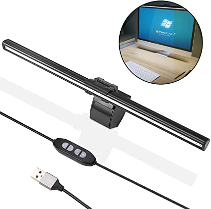 Computer Monitor Light - YISUN Screen E-Reading LED Task Lamp, USB Powered Monitor Clamp Lamp with Adjustable Brightness and Color Temperature, Over Monitor Light Bar (Black)