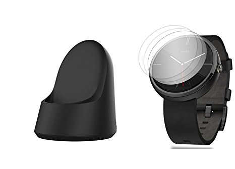 Replacement Wireless Charger Cradle for Moto 360 1 an 2 Generation Third Party Replacement Charger (3 pack screen protector   charger)