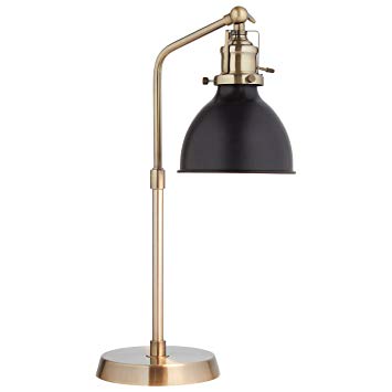 Rivet Pike Factory Industrial Table Lamp, 19"H, with Bulb, Brass with Black Shade