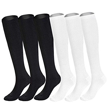 6 Pairs of Knee High Graduated Compression Socks For Women and Men - Best Medical, Nursing, Travel & Flight Socks - Running & Fitness - 15-20mmHg