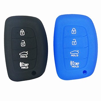 2Pcs Coolbestda Protective Silicone Key Cover Keyless Entry Remote Fob Shell for Hyundai Elantra Sonata Tucson I40 IX35 I45 Smart 4 Buttons 1x Black 1x Blue