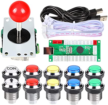 EG STARTS Arcade DIY Kit USB Encoder to PC Joystick   8 Ways 5 Pin Stick   Chrome Plated LED Illuminated Push Button 1 Player & Coin Buttons for Arcade Mame Raspberry Pi 2 3 3B Games