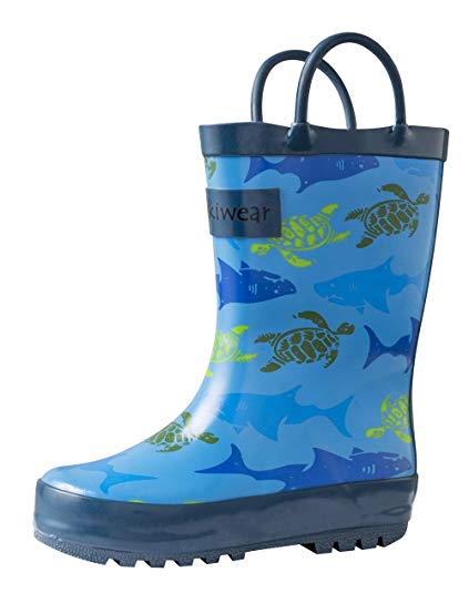 OAKI Kids Rubber Rain Boots with Easy-on Handles