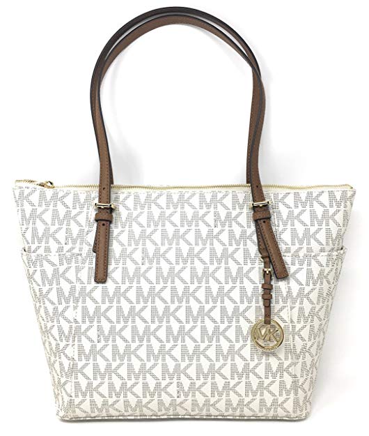 Michael Kors Jet Set Item Large East West Signature Top Zip PVC Tote