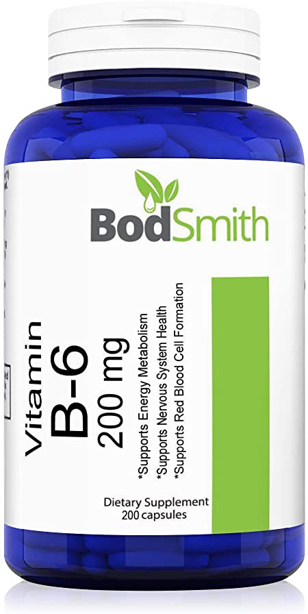Vitamin B6, 200mg Per Capsule. 200 Pills, Over 6 Month Supply. Supports Nervous & Immune Systems, Supports Energy Production & Metabolism, Gluten-Free, Non-GMO (Pyridoxine HCl)