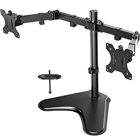 HUANUO Movable Dual Monitor Arm Desk Mount - Height Adjustable for Two 13-32 inch Screens - 2 Installation Methods - VESA 75/100