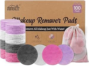 HOMEXCEL Reusable Makeup Remover Pads 100 Pack-Makeup Remover Cloth Face Pads for Facial Cleansing-Soft Cotton Rounds for All Skin Types with Laundry Bag (Grey-White-Purple-Pink)