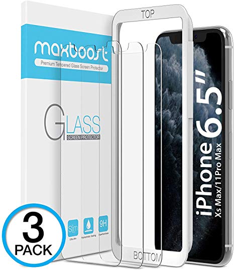 Maxboost Screen Protector for Apple iPhone 11 Pro Max and iPhone XS Max (6.5") (3 Pack, Clear) 0.25mm Tempered Glass Screen Protector w/ Advanced HD Clarity / Case Friendly 99% Touch Accurate