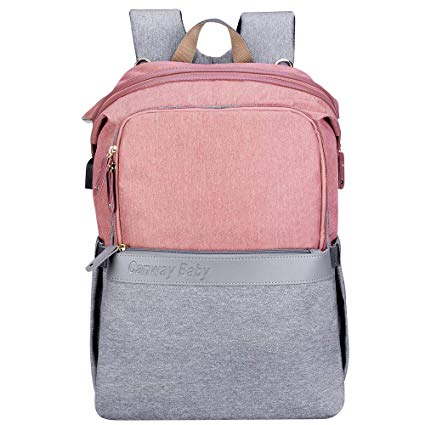 Diaper Bag Backpack,CANWAY Large Multifunction Travel Backpack multi-purpose daypacks Maternity Baby Nappy Changing Bags, Large Capacity, Waterproof and Stylish, Pink&Gray