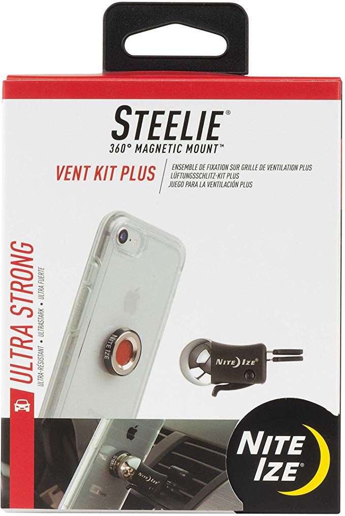 Nite Ize Steelie Vent Mount Kit Plus - Magnetic Car Vent Mount for Smartphones with 2x Holding Power and Restickable Magnet Adapter