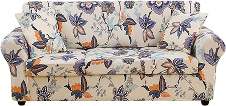 LANSHENG Printed Couch Covers for 3 Cushion Couch Stretch Sofa Cover 4 Piece Couch Furniture Protector Cover Sofa Slipcovers (Floral Pattern, 3 Seater)