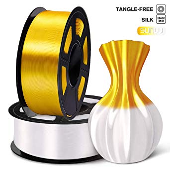 SUNLU Silk Gold White PLA Filament 1.75mm 3D Printer Filament, 2KG 4.4 LBS Spool 3D Printing Material, Shiny Metallic PLA Silk Filament