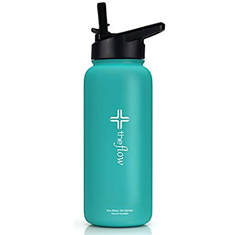 Premium Stainless Steel Water Bottle By the flow [32oz] | Double Walled Vacuum Insulated Sports Bottle With Silicone Straw Lid | BPA &Toxin Free [6 Color Options] | Wide Mouth For Hot & Cold Drinks …