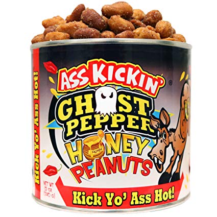 ASS KICKIN’ Ghost Pepper Honey Roasted Spicy Hot Peanuts – 12oz - Ultimate Spicy Gourmet Gift Peanuts - Try if you dare!