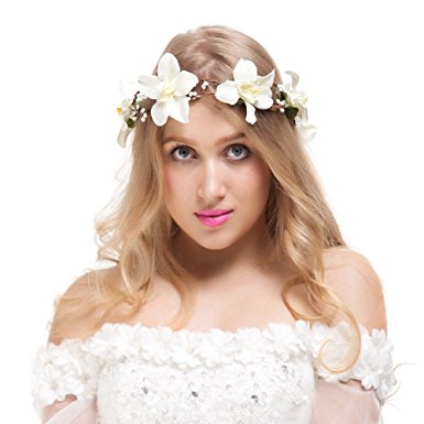 Valdler Lily Flower Crown with Adjustable Ribbon for Wedding Festivals