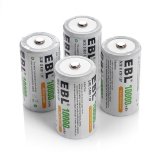 4 Pack EBL D Size D Cell 10000mah High Capacity High Rate NiMH Rechargeable Batteries