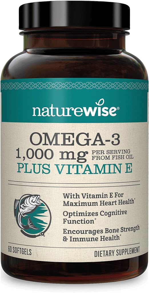 NatureWise High-Potency 1000mg Omega 3 with 600mg EPA, 400mg DHA, & Vitamin E - Supplement for Heart, Brain, Eye, Joint, Bone & Immune Support for Men & Women, 60ct - 30 Day Supply